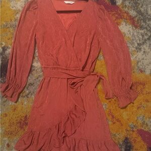 LC Lauren Conrad Coral Long Sleeve Wrap Dress